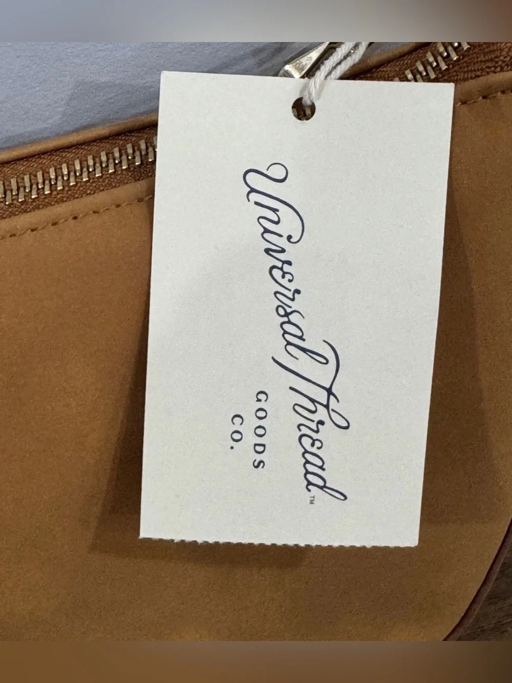 Tan Crescent Chain-Handle Shoulder Bag